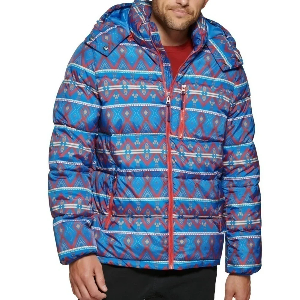 Club Room Mens Blue Water Resistant Hooded Winter Puffer Jacket Coat NWT
